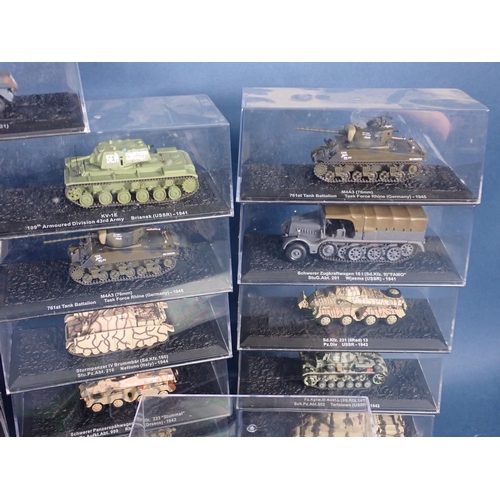 1437 - Thirty Perspex boxed WW11 Tank and Military Vehicle Models and two Atlas Editions Tanks