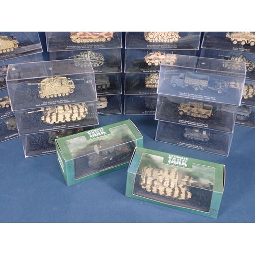 1437 - Thirty Perspex boxed WW11 Tank and Military Vehicle Models and two Atlas Editions Tanks