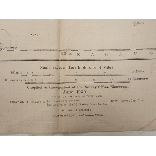 1462 - Four 1:250,000 scale silk Maps of regions in Anglo Sudan dated 1930, 1935 and 1941, one with ink sta... 