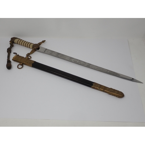 1532 - WITHDRAWN- A First World War Naval Dirk by Gieves with clean etched blade in brass mounted leather S... 