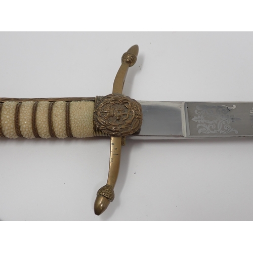 1532 - WITHDRAWN- A First World War Naval Dirk by Gieves with clean etched blade in brass mounted leather S... 