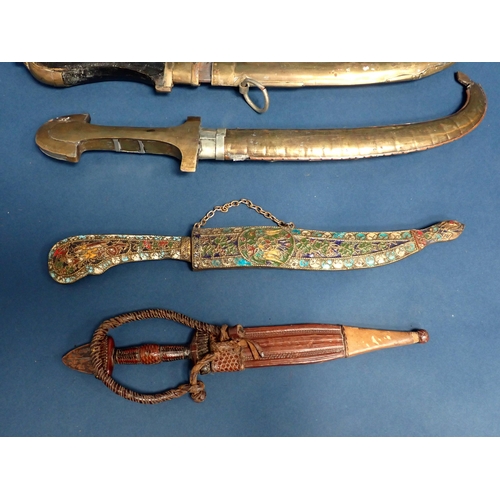 1535 - WITHDRAWN-Five Eastern Daggers, a Japanese Tanto in bone scabbard and two Sheath Knives