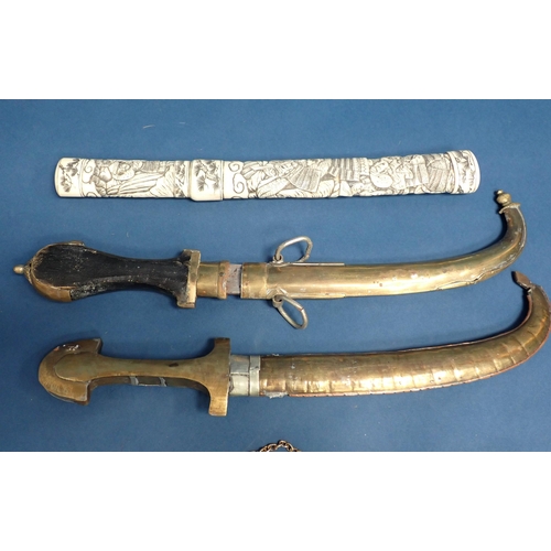 1535 - WITHDRAWN-Five Eastern Daggers, a Japanese Tanto in bone scabbard and two Sheath Knives