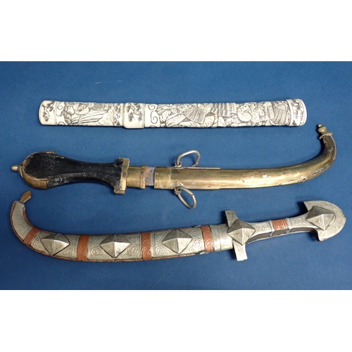 1535 - WITHDRAWN-Five Eastern Daggers, a Japanese Tanto in bone scabbard and two Sheath Knives