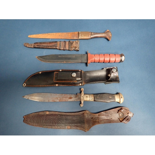 1535 - WITHDRAWN-Five Eastern Daggers, a Japanese Tanto in bone scabbard and two Sheath Knives