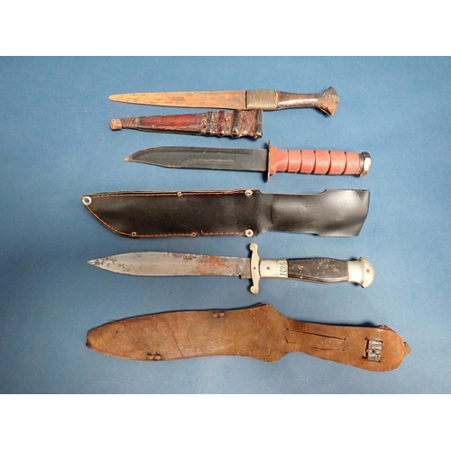 1535 - WITHDRAWN-Five Eastern Daggers, a Japanese Tanto in bone scabbard and two Sheath Knives