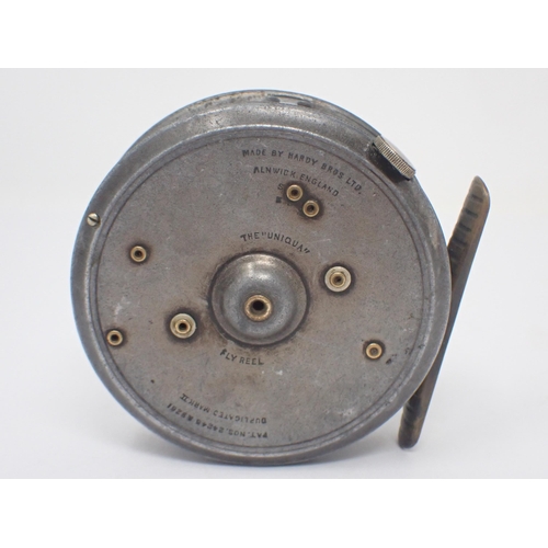 1594 - A Hardy Bros 'Uniqua' 3 3/8in dry fly Fishing Reel duplicated Mk2 check, rim tensioner, factory line... 