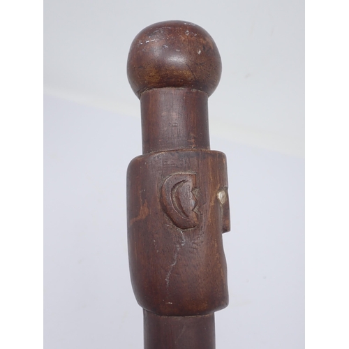 1486 - A Papua New Guinea P.N.G. Staff with carved head handle above crocodile and snake 2ft 10in L