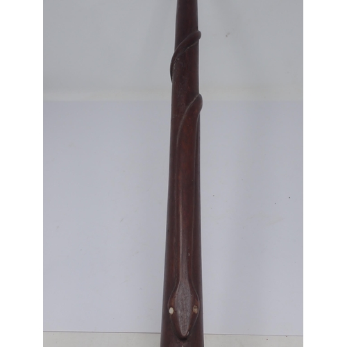 1486 - A Papua New Guinea P.N.G. Staff with carved head handle above crocodile and snake 2ft 10in L