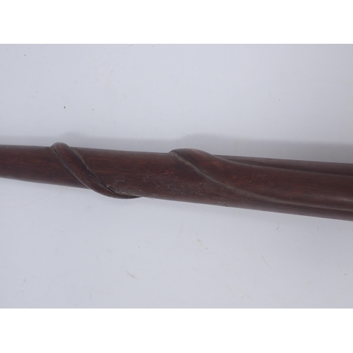 1486 - A Papua New Guinea P.N.G. Staff with carved head handle above crocodile and snake 2ft 10in L