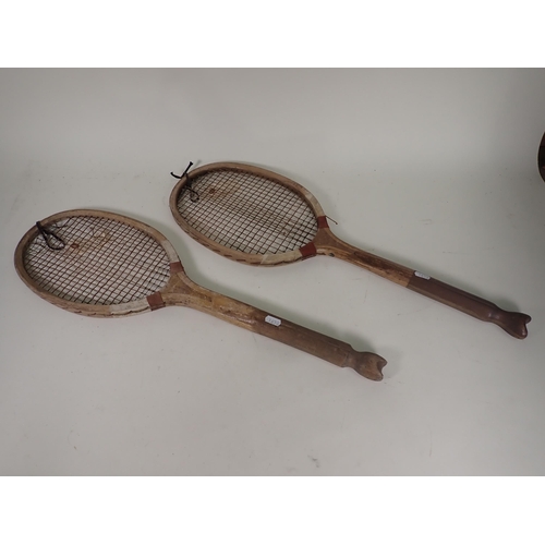 1658 - A Cochet Sports, Paris Tennis Racket with Wisdan Fenax Press, a W.A. Woof Tennis Racket with Press, ... 