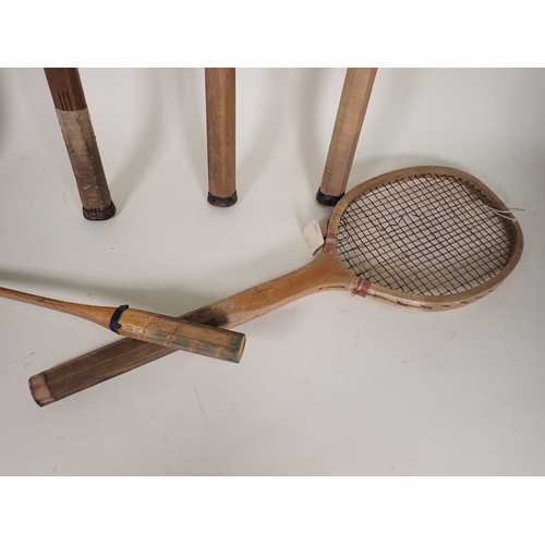 1658 - A Cochet Sports, Paris Tennis Racket with Wisdan Fenax Press, a W.A. Woof Tennis Racket with Press, ... 