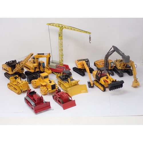 1294 - A box of unboxed diecast Plant Machinery Models including Cranes, Diggers and Bulldozers