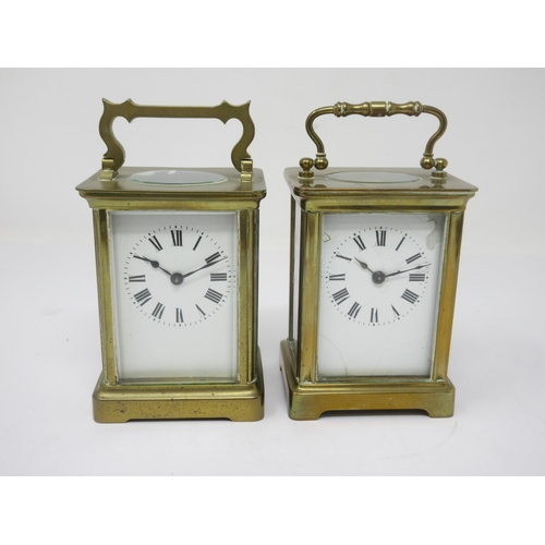 10 - Two brass cased Carriage Clocks with cylinder escapements, 5in, A/F