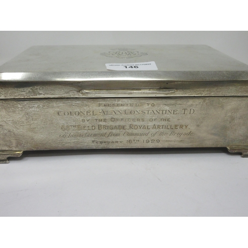 146 - A George V large silver Cigarette Casket with presentation inscription to Col Alan Constantine T.D 6... 