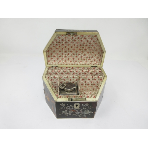 16 - A 19th Century tortoiseshell Stationery Box of credence shape, mother-of-pearl floral inlay, interna... 