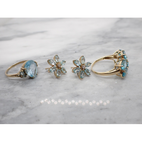 169 - Two 9ct gold Rings set topaz and apatite and a pair of flower cluster Earrings set topaz in 9ct gold... 