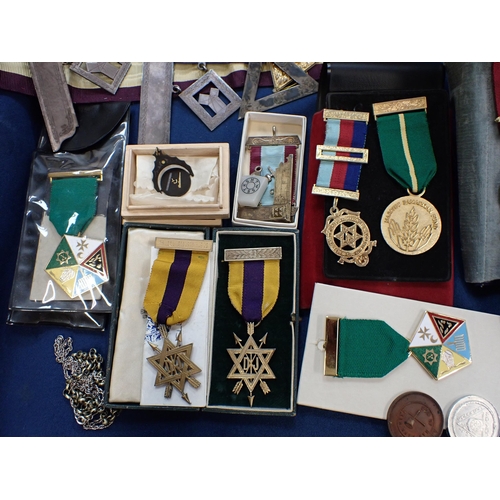 216 - A collection of Masonic Medals, Squares etc many silver and silver gilt