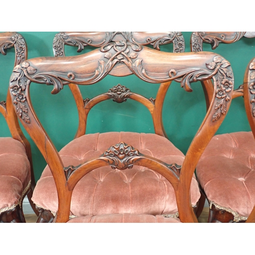 227 - A set of six Victorian Gillows rosewood balloon back Dining Chairs