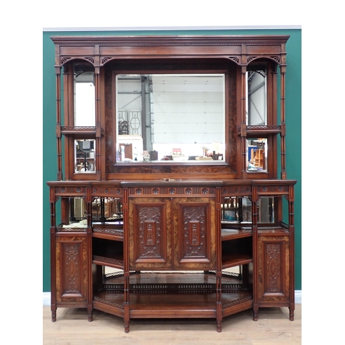 232 - A Victorian burr walnut mirror back Sideboard with fret pierced galleried shelves and fitted four ca... 