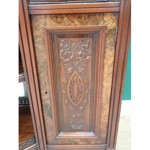 232 - A Victorian burr walnut mirror back Sideboard with fret pierced galleried shelves and fitted four ca... 