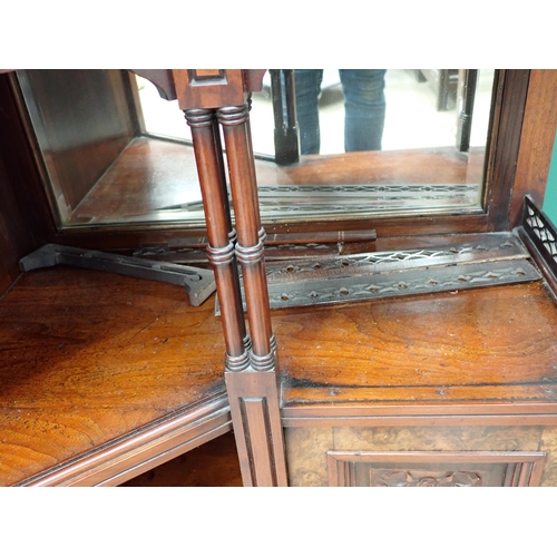 232 - A Victorian burr walnut mirror back Sideboard with fret pierced galleried shelves and fitted four ca... 