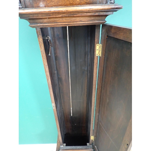 243 - A 20th Century oak cased Grandmother Clock with arched brass dial 5ft 9in H