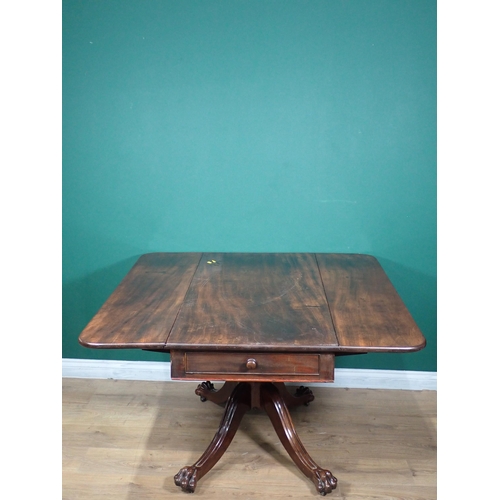 247 - A 19th Century mahogany Pembroke Table fitted one end drawer mounted on quadruple base with paw feet... 