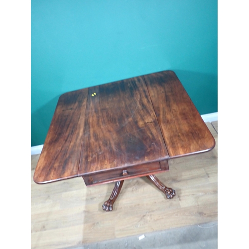 247 - A 19th Century mahogany Pembroke Table fitted one end drawer mounted on quadruple base with paw feet... 