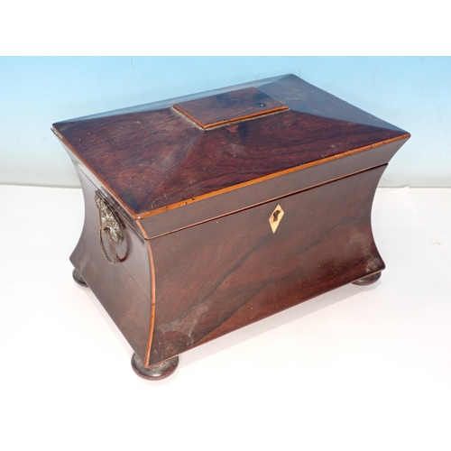 251 - A 19th Century rosewood two division Tea Caddy of waisted form with ring handles and on bun feet 8 1... 