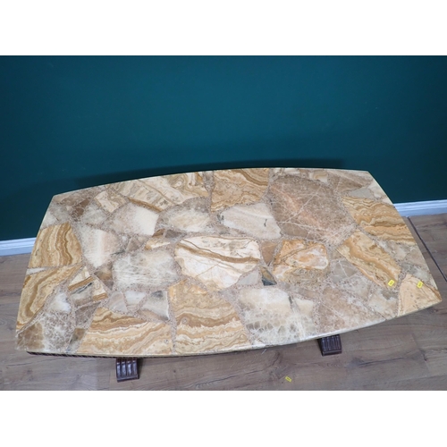 260 - A Coffee Table with polished stone top on mahogany base 
4ft 6in W x 1ft 10in H