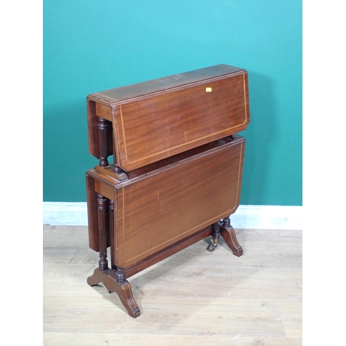 279 - An Edwardian mahogany and satinwood crossbanded two tier Sutherland Table 2ft 4in H x 2ft W