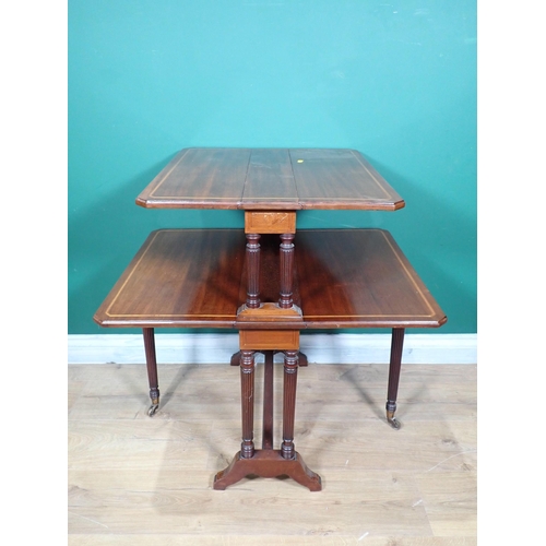 279 - An Edwardian mahogany and satinwood crossbanded two tier Sutherland Table 2ft 4in H x 2ft W