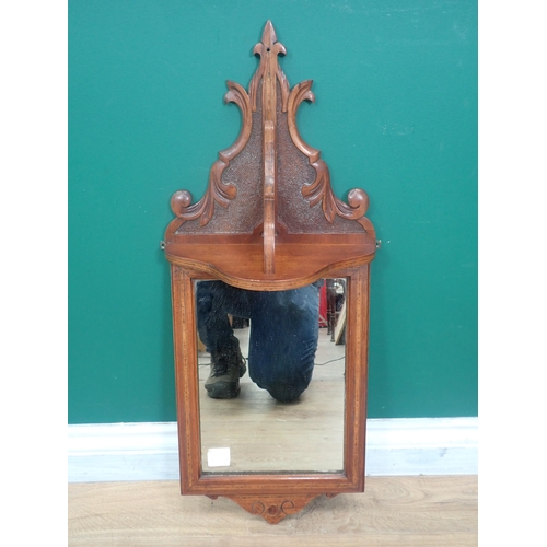 288 - A 19th Century mahogany and rosewood crossbanded Mirror with shelf 2ft 4in H x 11in W