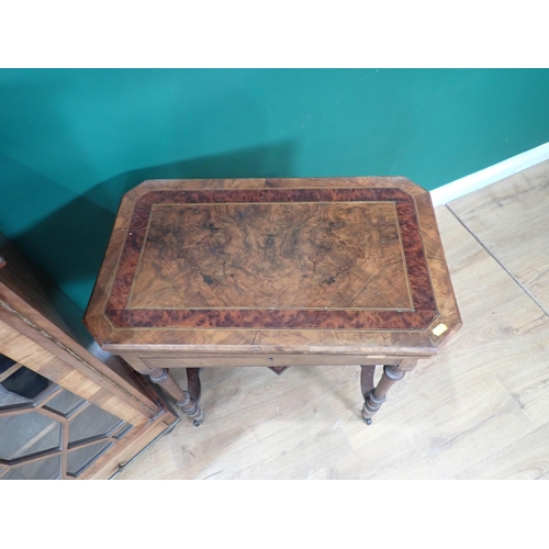 298 - A Victorian burr walnut Aesthetic movement fold over Card/ Work Table fitted drawer with numerous co... 