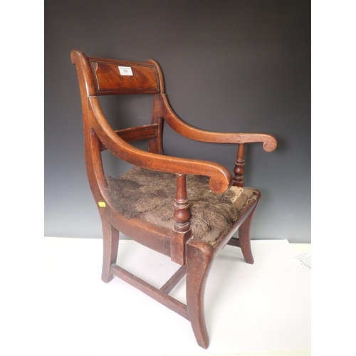 312 - A 19th Century mahogany child's bar-back Elbow Chair needing reupholstery