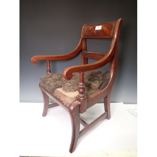 312 - A 19th Century mahogany child's bar-back Elbow Chair needing reupholstery