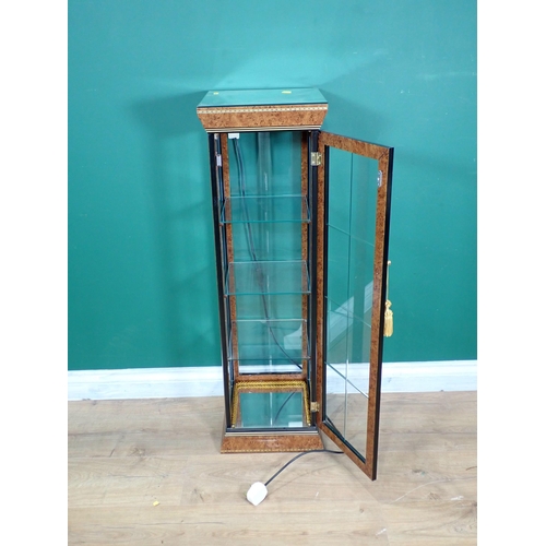 313 - A modern burr walnut glazed Display Cabinet with glass shelves 3ft 3in H x 1ft W