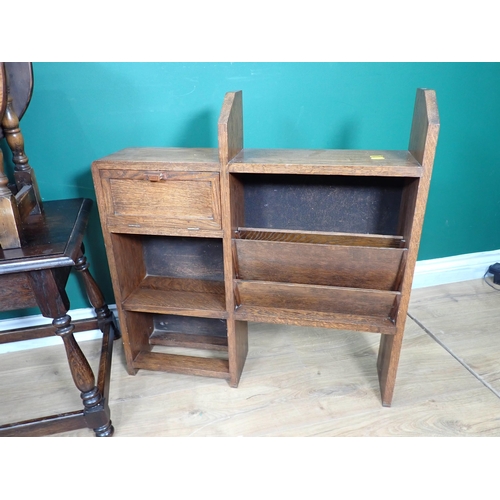 314 - An oak framed leather covered Fire Screen, an oak Set of Shelves/Magazine Rack, drop leaf Occasional... 