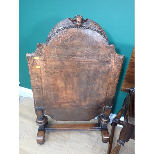 314 - An oak framed leather covered Fire Screen, an oak Set of Shelves/Magazine Rack, drop leaf Occasional... 