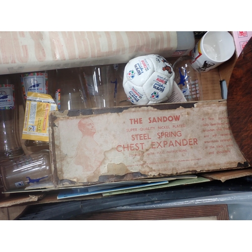 325 - Two boxes of Sporting Memorabilia including England Football, Queen Elizabeth Grammar School Team Bo... 