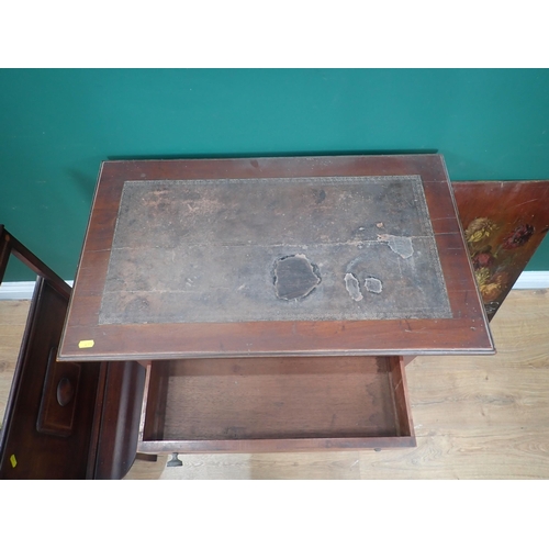 328 - A Victorian mahogany Desk with inset writing surface, a mahogany and inlaid Screen and a painted Pan... 