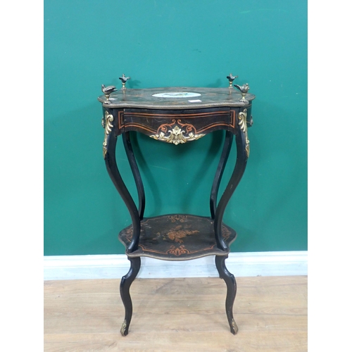 336 - A 19th Century marquetry inlaid two tier Side Table with brass bird finials 2ft 8in H x 1ft 8in W