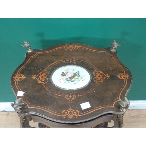 336 - A 19th Century marquetry inlaid two tier Side Table with brass bird finials 2ft 8in H x 1ft 8in W