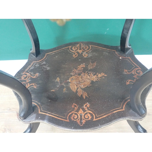 336 - A 19th Century marquetry inlaid two tier Side Table with brass bird finials 2ft 8in H x 1ft 8in W