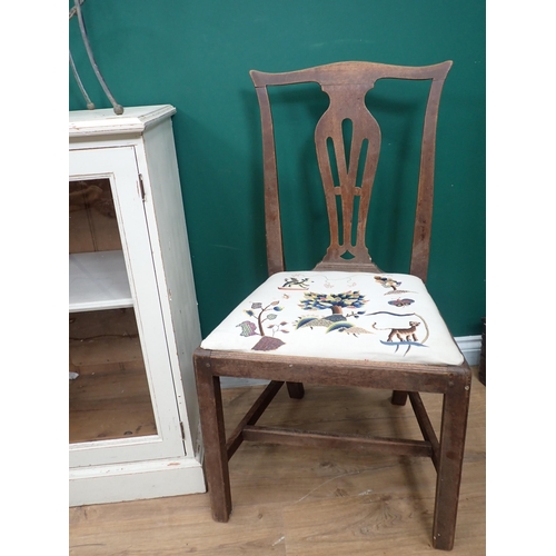 356 - A pair of 18th Century mahogany pierced splat back Chairs a white painted Cupboard fitted glazed doo... 