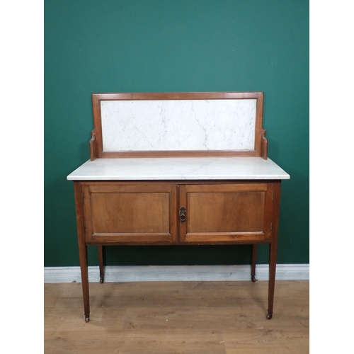 362 - A marble topped walnut Wash Stand fitted pair of cupboard doors 3ft 11in H x 3ft 6in W