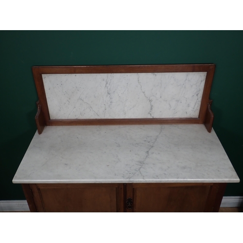 362 - A marble topped walnut Wash Stand fitted pair of cupboard doors 3ft 11in H x 3ft 6in W