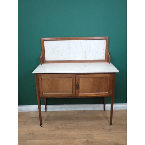 362 - A marble topped walnut Wash Stand fitted pair of cupboard doors 3ft 11in H x 3ft 6in W