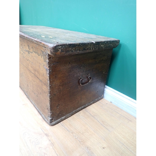 365 - An 18th Century painted pine Blanket Chest with dated ship plan lined interior 3ft 4in W x 1ft 3in H